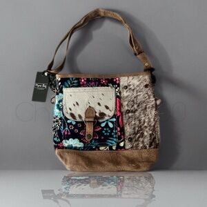 nwt MYRA BAG Patchwork leather hair/fur Shoulder Bag Brown Multicolor floral